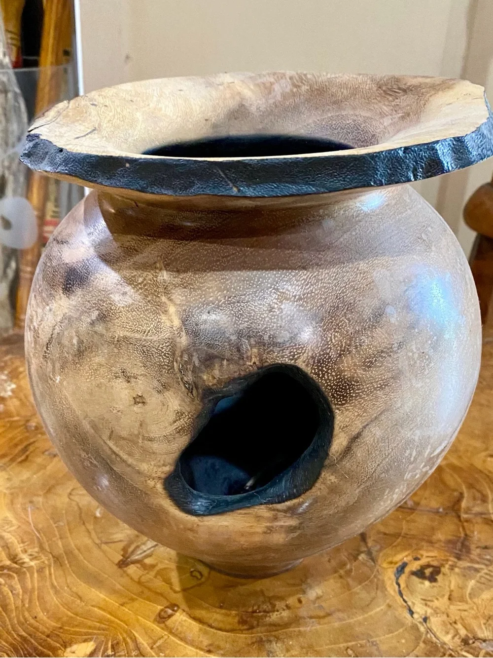 Vintage Teak Root Decorative Turned Wood Vase 8.5” Tall